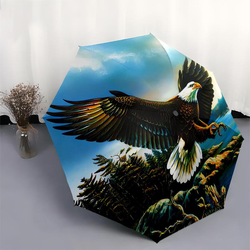 Eagle, Nature Automatic folding umbrella  simple eight rib design, bright color pattern, durable iron frame, ideal for travel and outdoor, b