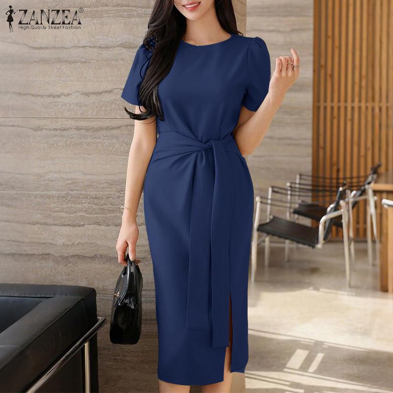 ZANZEA Rochie de vară cu mâneci scurte, ocazională, cu gât rotund