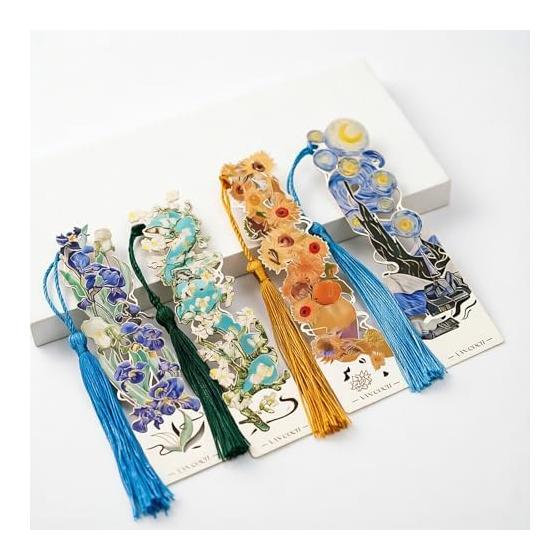 Van Gogh Bookmarks - Vintage Van Gogh Oil Painting Style Bookmarks (Set of 4) - Metal Hollow Carving Design, Vintage Style, Artistic, Premium Gift