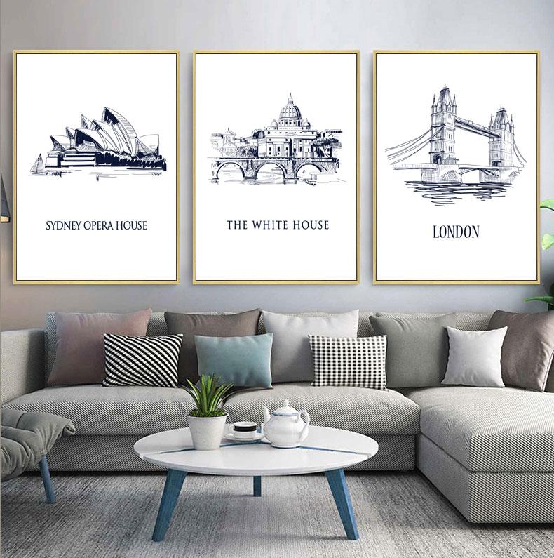 Black White Travel Poster Retro City Landscape Print Canvas Painting Nordic Wall Art Home Decor