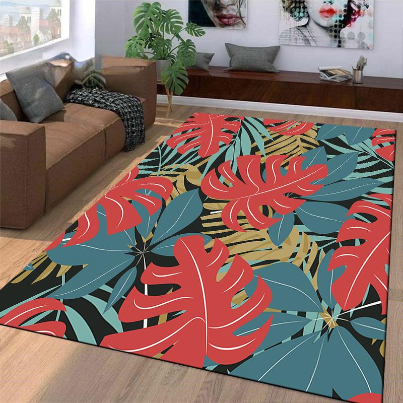 Tropical Plant Pattern Rug for Home Decor Suitable for use as an anti-slip game mat for living room and bedroom sofas