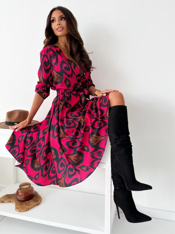 Jesień 2022 Damska Wielokolorowa Sukienka Swing Wiązana