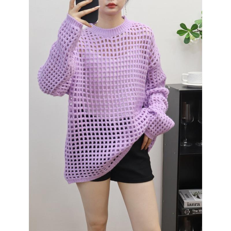 Hollow Thin Knitted Sweater Top Early Autumn New Loose and Thin Lazy Wind Sweater Pullover Woman