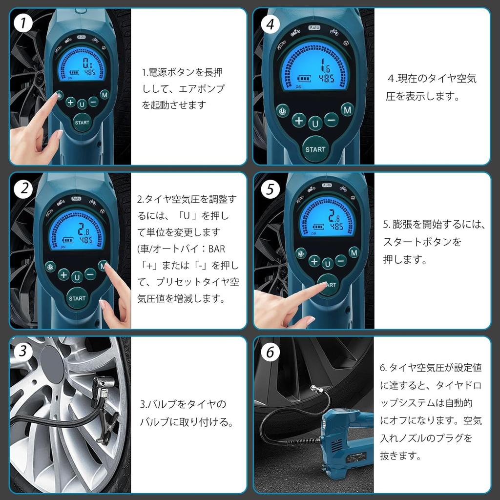Waitley Electric Air Pump for Makita Rechargeable Cordless Air Fast LED LCD Digital Four for Nozzle Compatible with Makita 18V Unit 18V, Compressor,
