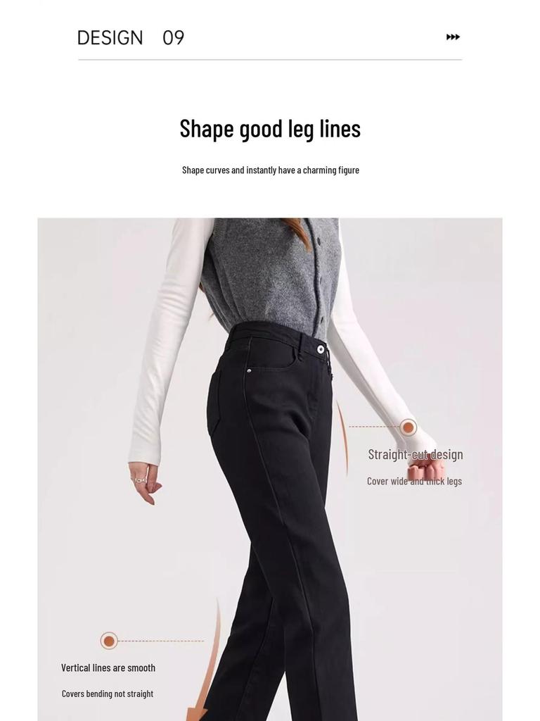 Women's High Waist Slim Fit Black Cigarette Pants with Plus Velvet for Autumn/Winter 2025