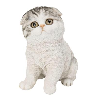 Ubia Sitting Scottish Fold with Drop Ears, Gray, 10.5 X 8 X 12 Cm, Doll Figurine, Animal Ornament, Garden Decoration, Realistic, Cute Cat, H24164-1
