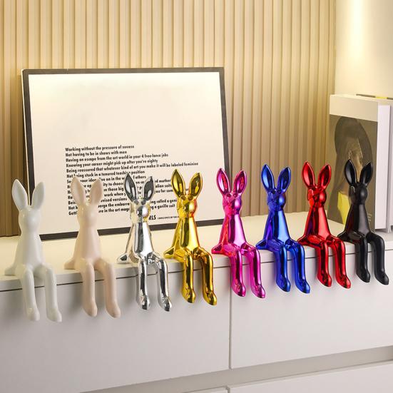 Long Ear Bunny Figurine Colorful Sitting Rabbit Statue Animal Sculpture Home Office Desktop Car Dashboard Decoration