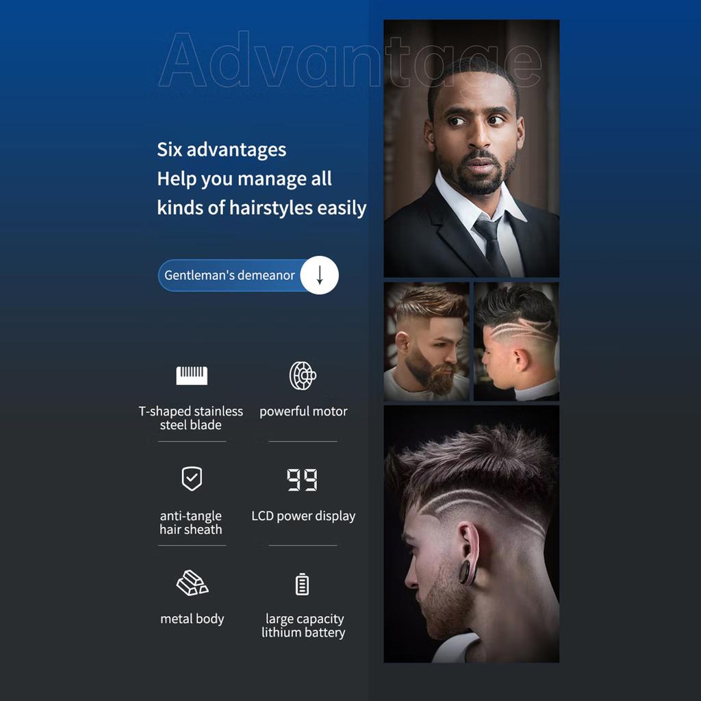 USB Re able Hair Clipper, Wireless Hair Trimmer, Electric Haircut Set with 4 Combs, Modern Haircut