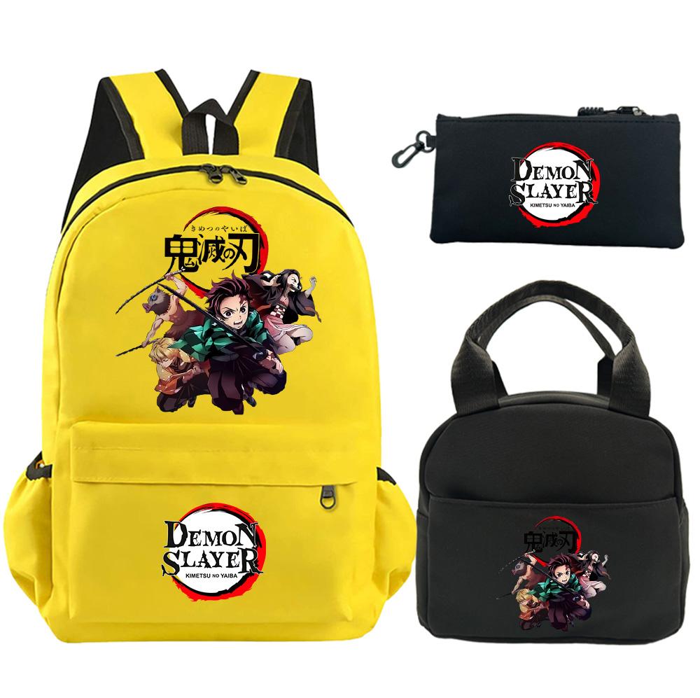 3Pcs/set Anime Demon Slayer Printed Backpack with Shoulder Bag Pencil Bag for Teenager Student Large Capacity Waterproof Schoolbag