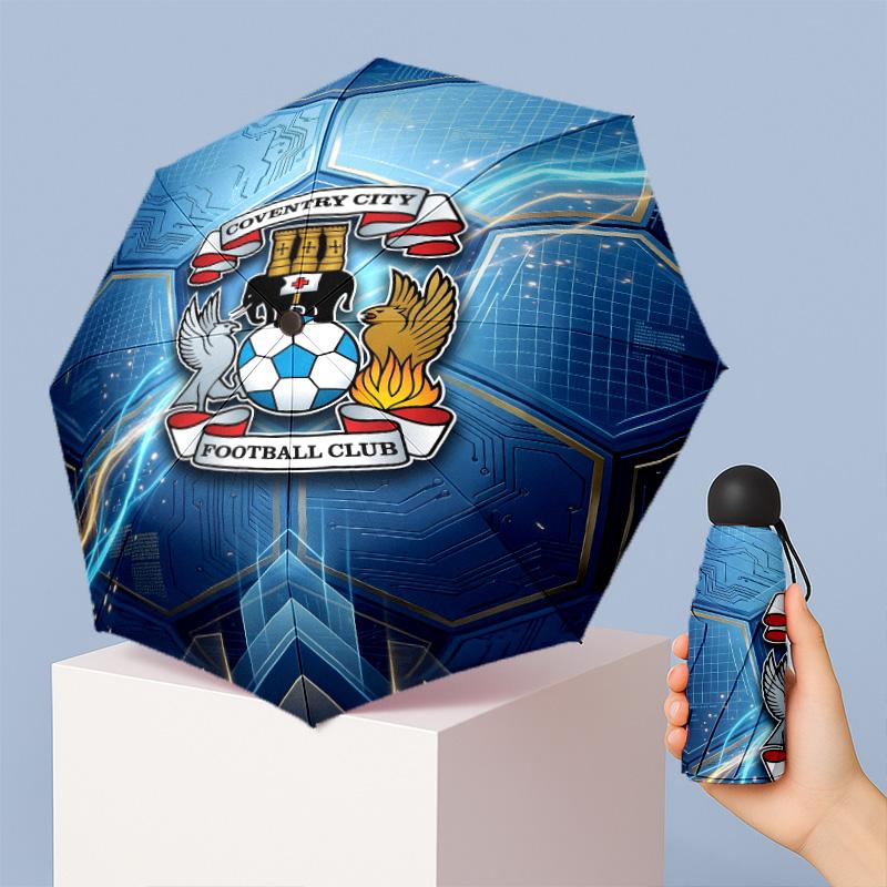 Ombrello Pieghevole Compatto Coventry City Football Pattern Stampato Mini 5 Pieghe 8 Stecche Antivento Impermeabile Leggero Portatile