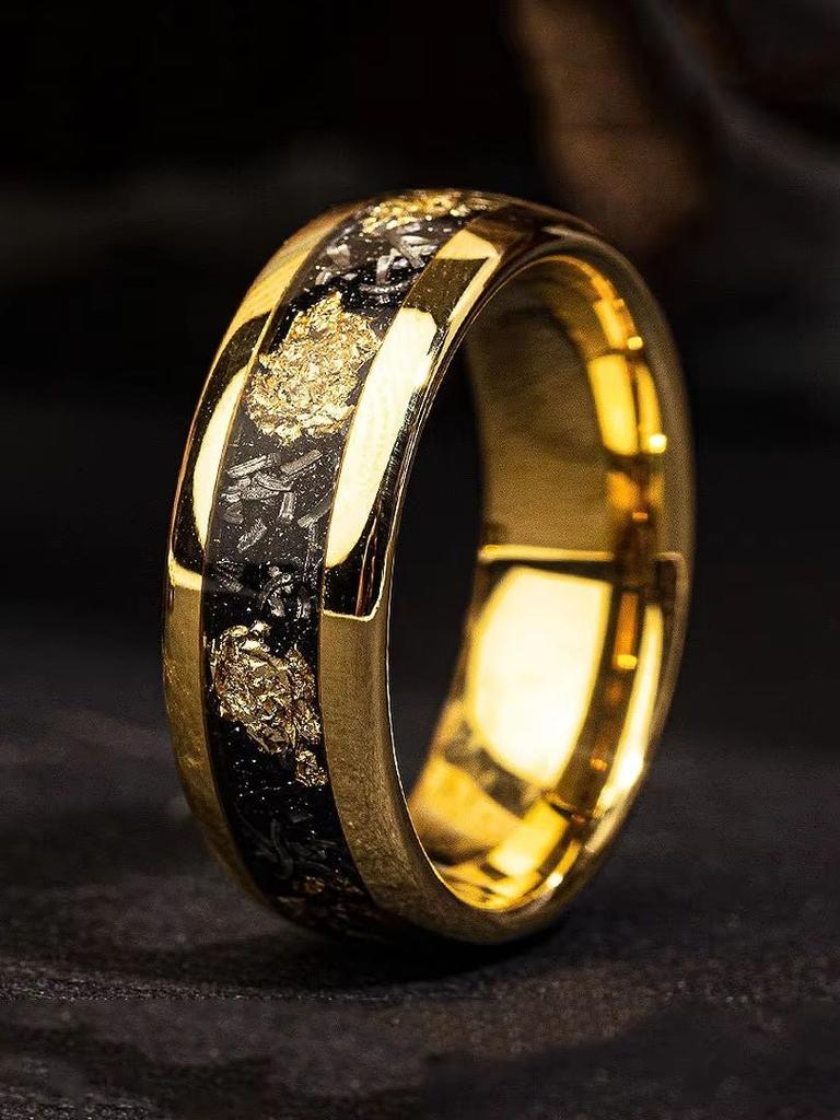 Anillos de Moda de 8mm para Hombre de Acero Inoxidable Incrustación Meteorito Concha de Abulón Anillos para Hombre Mujer Banda de Boda Compromiso Joyería Regalo