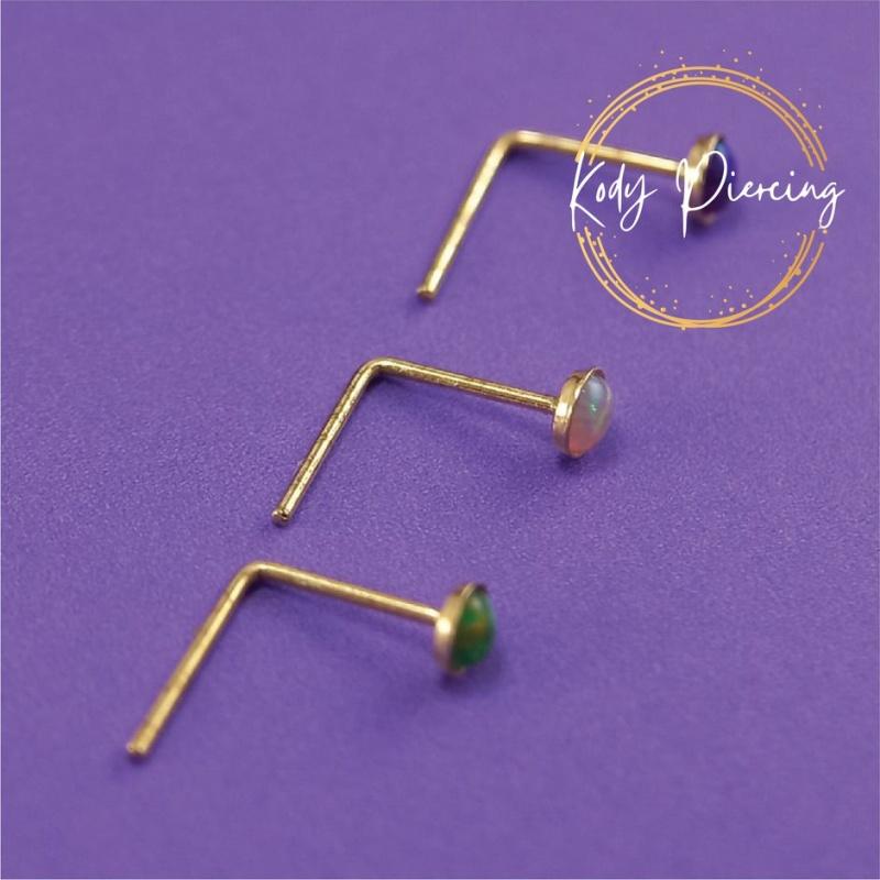 KODY PIERCING 3-teiliges Set L-Stab aus 9-karätigem Gold und 2 mm grüner, rosafarbener und violetter Opal