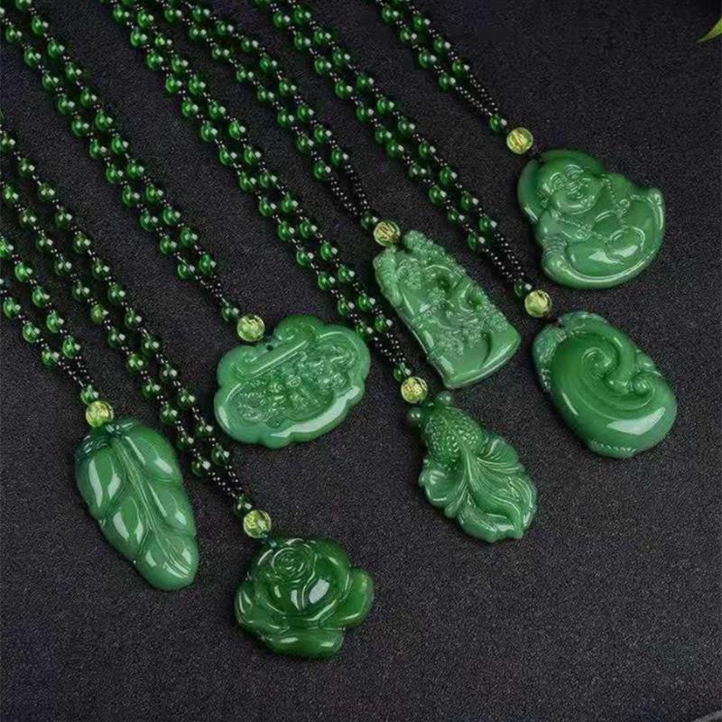 Natural Green Chinese Agate Dragon Rose Pendant Jade Necklace  Charm Jewelry Carved Blessing Amulet Gifts For Women Men