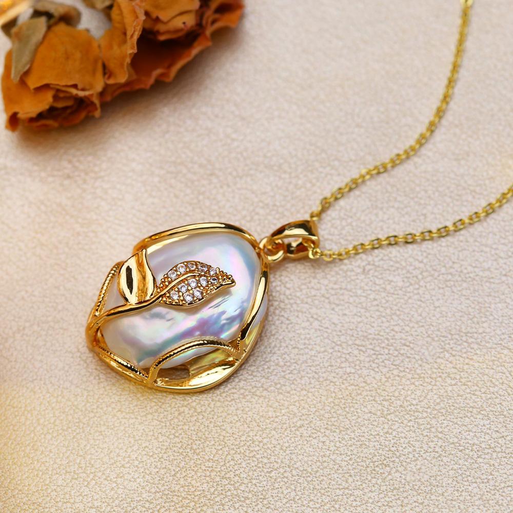 SENIKO Natural Freshwater Big Baroque Pearl Necklaces For Women Fashion Flower Cubic Zirconia Pendant With Chain Birhday Gift