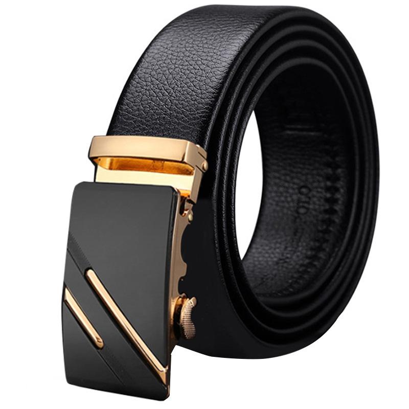 Men'S Cowhide Belt High-End Automatic Buckle Leather Belt Men'S Middle-Aged And Young Leisure Business Belt Men