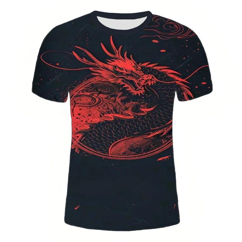 2024 Summer Fashion O-Collar 3d Printed Dragon Pattern Digital Printed T-Shirt Casual Personality Street Plus Size Loose Top