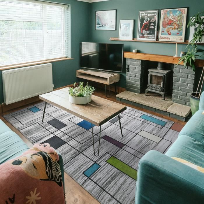 Living Room Rug Pattern Lines Rectangles of Colors Gray 160x230
