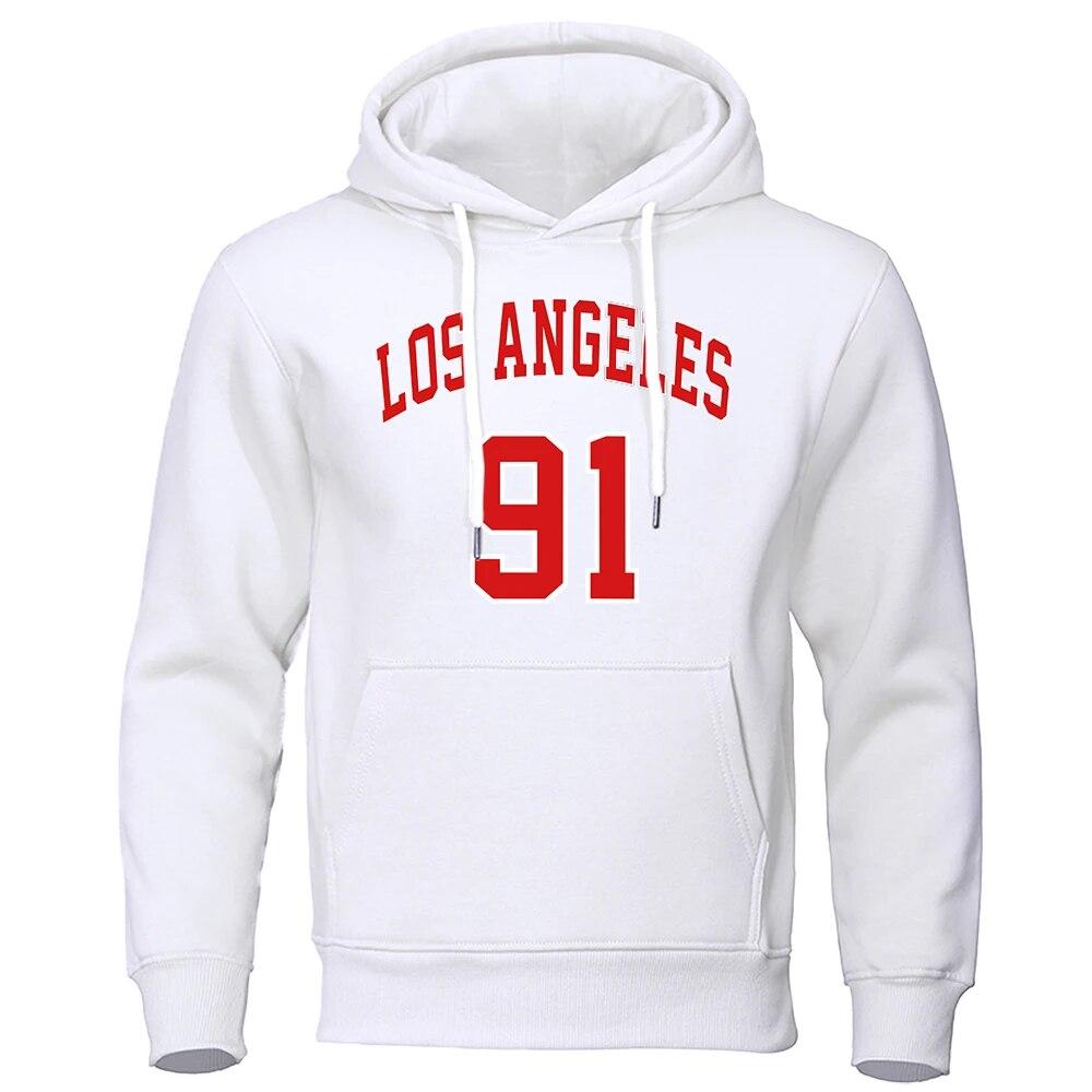 Los Angeles 91 Team Uniform Print Hooded Autumn Fleece Pullovers Oversized Loose Streetwear Comfortable Sweatshirts Fashion