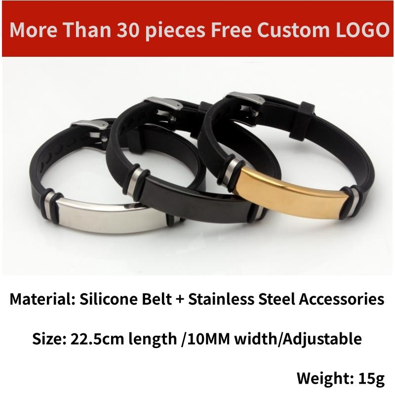 HNSP Stainless Steel Silicone Leather Bracelet For Men Hand Chain Adjustable Size Male Sports Bracelet Accessories