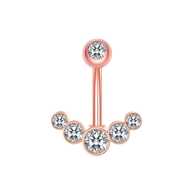 Stainless Steel Inlaid Diamond Navel Ring 5 Diamond Navel Nails Inverted Navel Buckle Puncture Jewelry