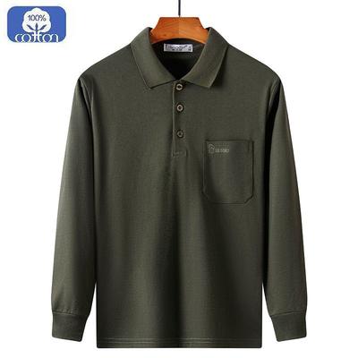 Thickened Cotton Middle-aged Elderly Long-sleeved T-shirt Men's Lapel Loose Daddy's Autumn Winter Top Polo Shirt