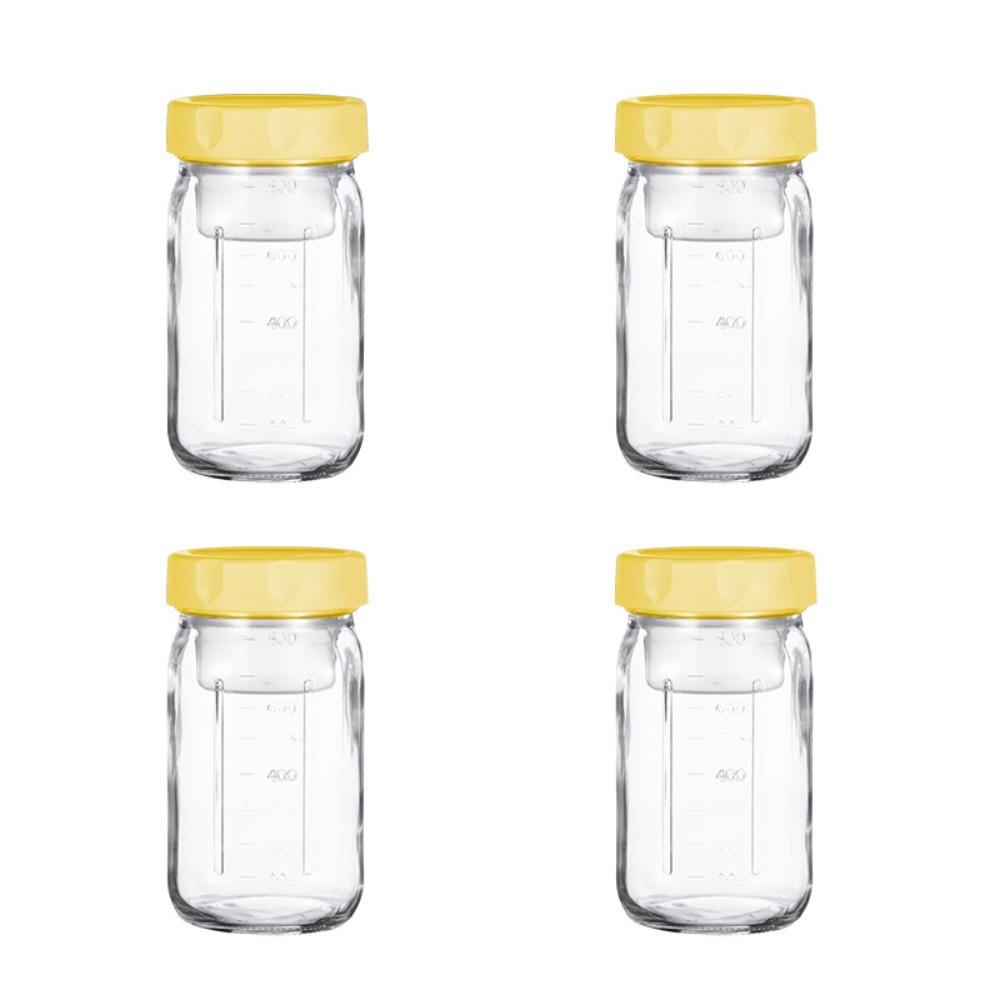 Pacote com 4 Potes de Vidro para Salada de 32 Oz com Recipiente para Molho Embutido e Marcações de Escala Potes Mason Jars Separação Úmido e Seco Copo à Prova de Vazamentos para Aveia