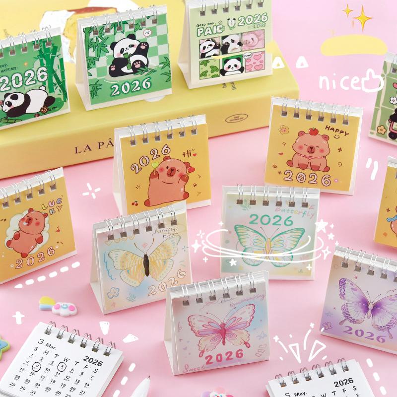 2026 Mini Calendars Creative Desk Portable Travel Calendars With Butterfly Capybara Designs Monthly & Weekly Planner Calendar