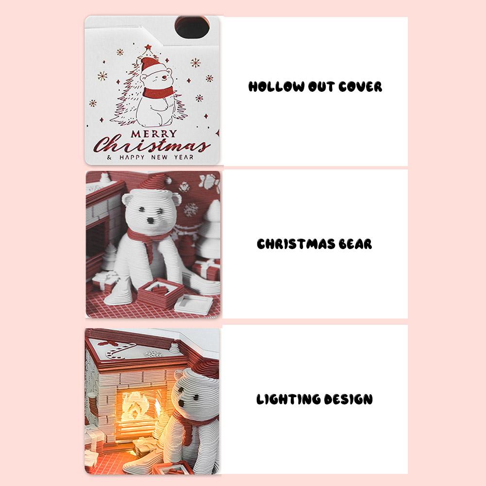 Christmas Cute Bear Mini 3D Note Pad Calendar Desktop Decor 3D Memo Block Paper Notes Novel Gift for Office Home Desk Decoration