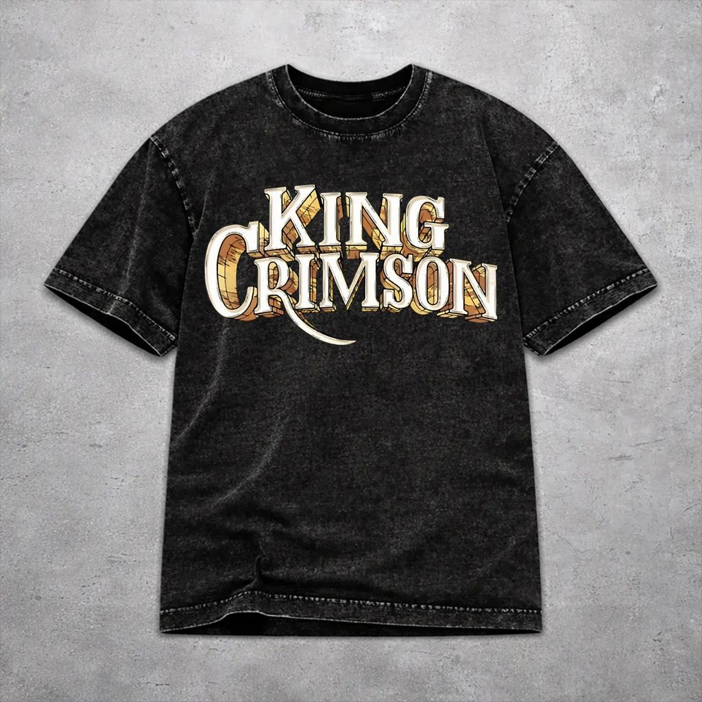 Men Women Harajuku Washed T-shirts King Crimson Rock Band Printed Shirt Merch Oversize Tee Shirts