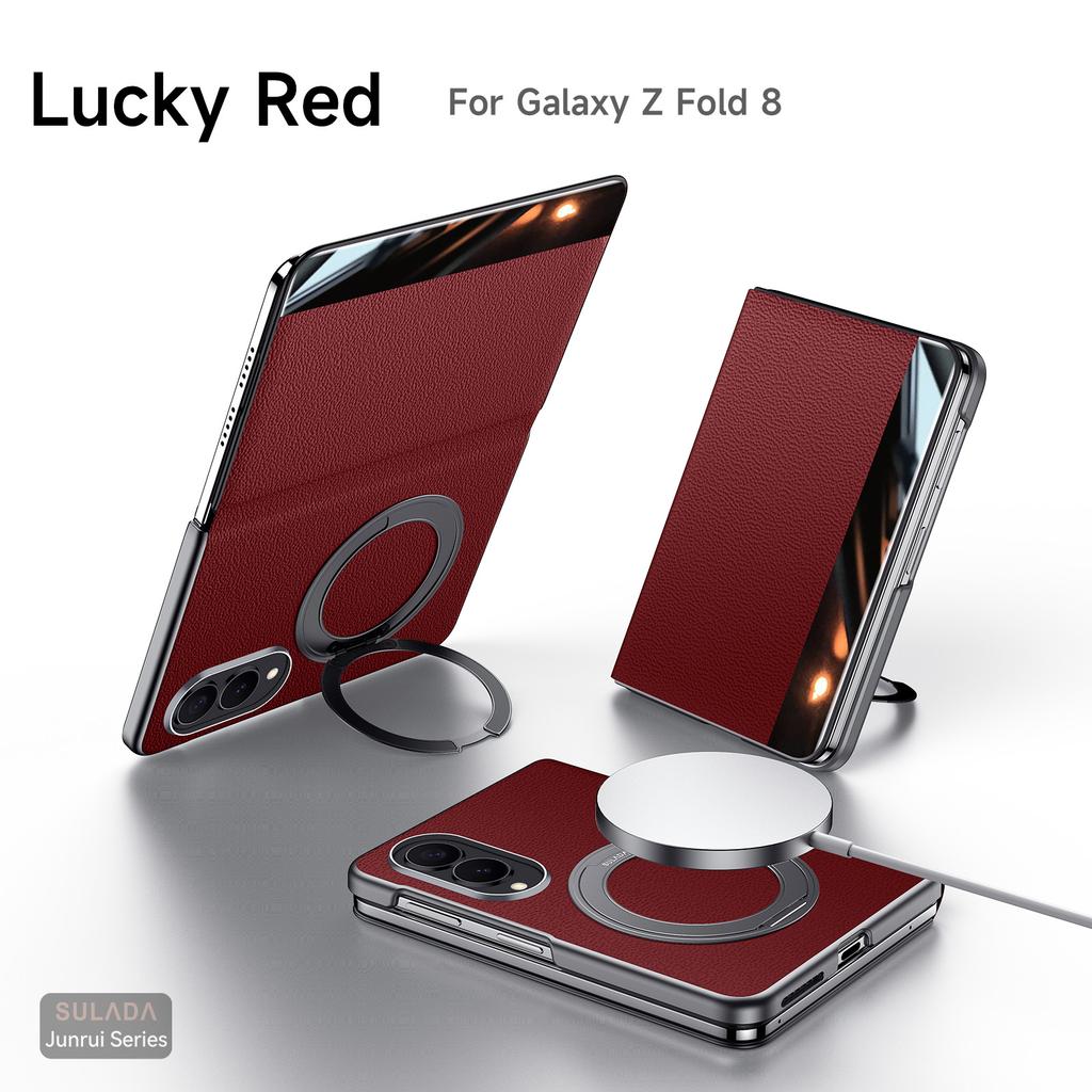 Original Luxury Genuine Leather Magnetic Case For Samsung Galaxy Z Fol8 Fold 8 Metal Ring Holder Bracket Window View Flip Cover