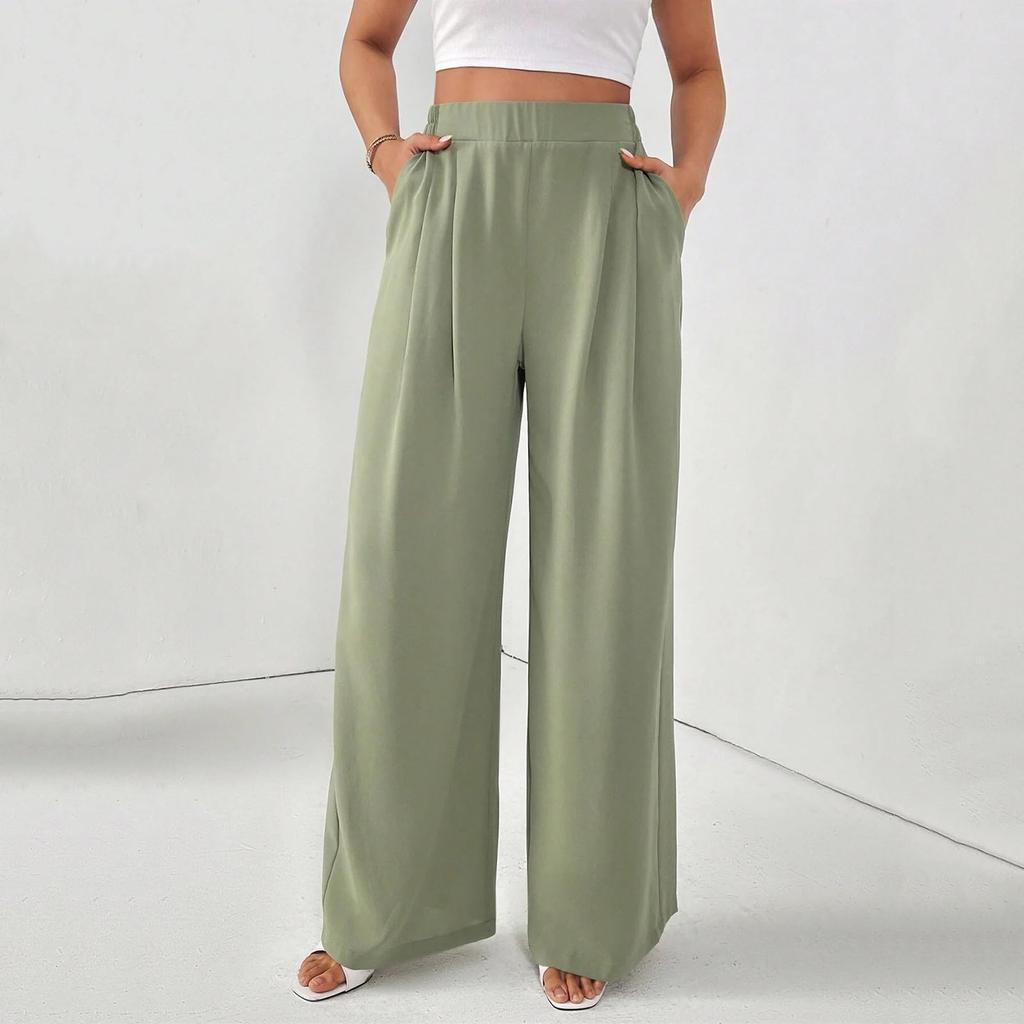Women's Casual Loose Wide-leg Trousers With Slanted Pockets