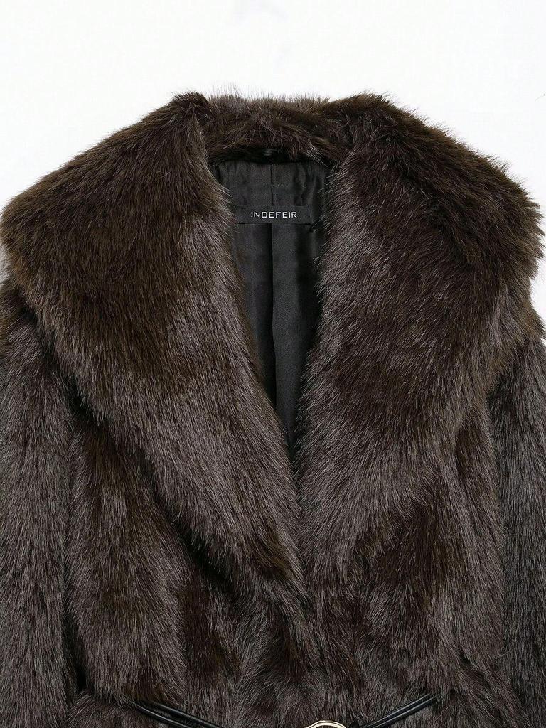 Damen dicker Lammwoll-Winterfellmantel, flauschig und warm