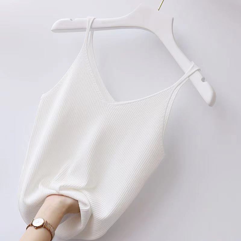 Gilet Estivo Scollo a V da Donna Spalline Sottili Seta Ghiaccio Sottile Interno Senza Maniche Lavorato a Maglia Tinta Unita Top Esterni