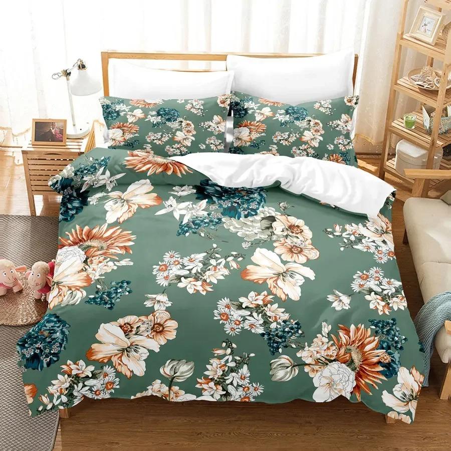 Hibiscus Floral Duvet Cover Twin King Size Tropical Palm Leaves Bedding Set,Botanical Flower Comforter Cover for Girl Teen Room