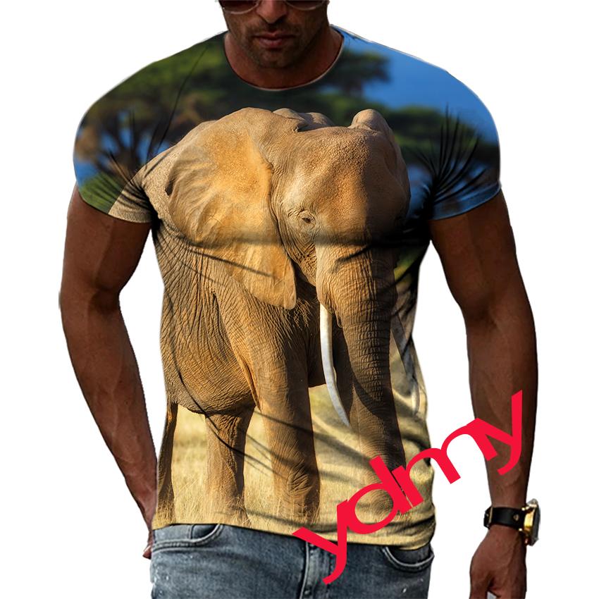Tide Móda Letní Obrázek slona Pánské tričko Neformální Potisk Trička Hip Hop Osobnost Kulatý výstřih Krátký rukáv Rychleschnoucí