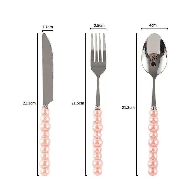 1 Stk. Einzigartiges Perlenförmiges Besteckset mit Keramikgriff Steakmesser, Dessertgabel und Löffel Kreative Küchenwerkzeuge