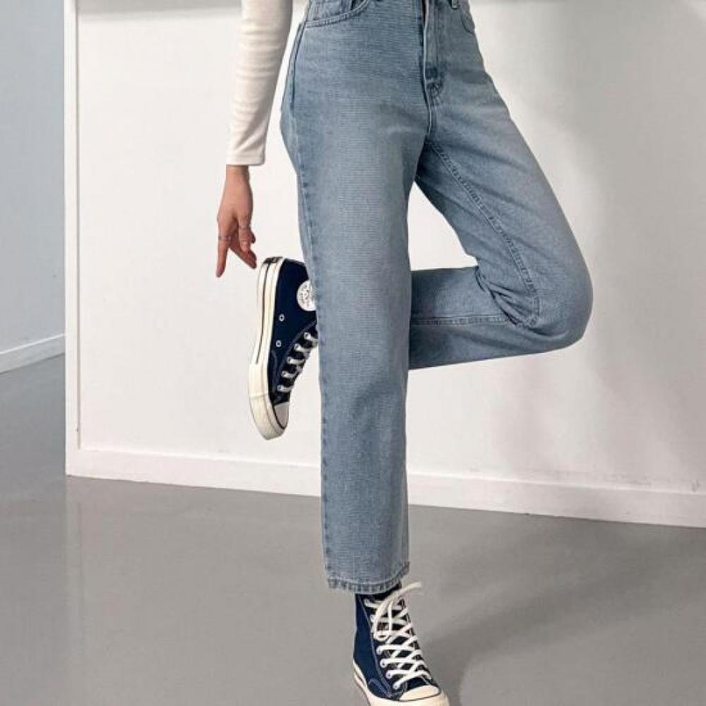 New Arrivals Open Run High Waist Straight Denim Pants Semi Baggy 9 Minutes