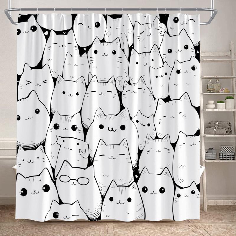 Funny Bathing Dogs Shower Curtain Cute Cartoon Animals Pet Painting Art Kids Bath Curtains Fabric Home Bathroom Decor With Hooks