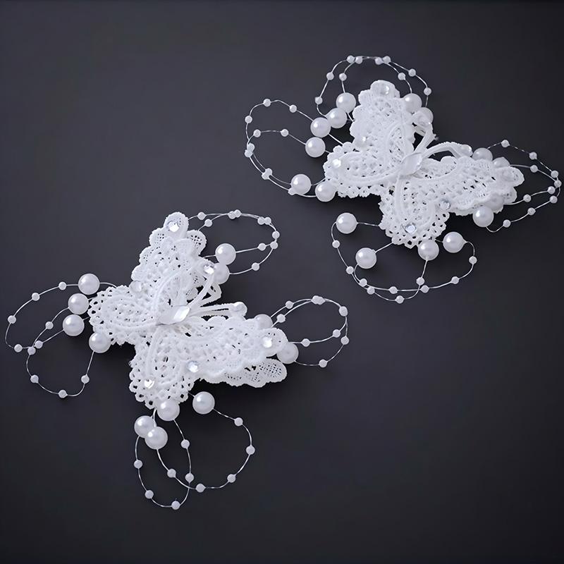 

2pc Lace Butterfly Hair Accessory Sparkling Princess Artificial Pearl Rhinestone Versatile Girl Children Sweet Jewelry Hair Clip
