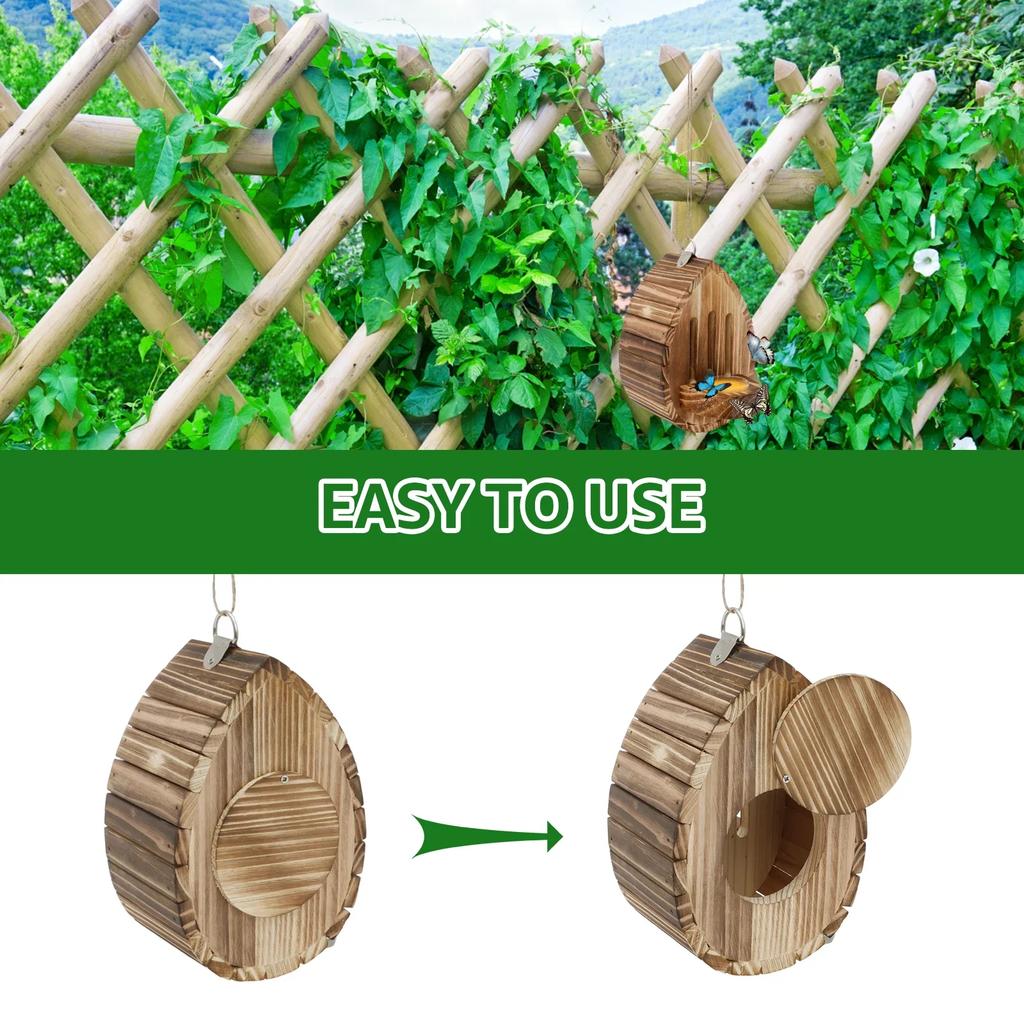 Hanging Wood Bee House Butterfly Feeder with Rope Decorative Bee Nesting Box Multifunctional Moth Habitat for Garden Balcony