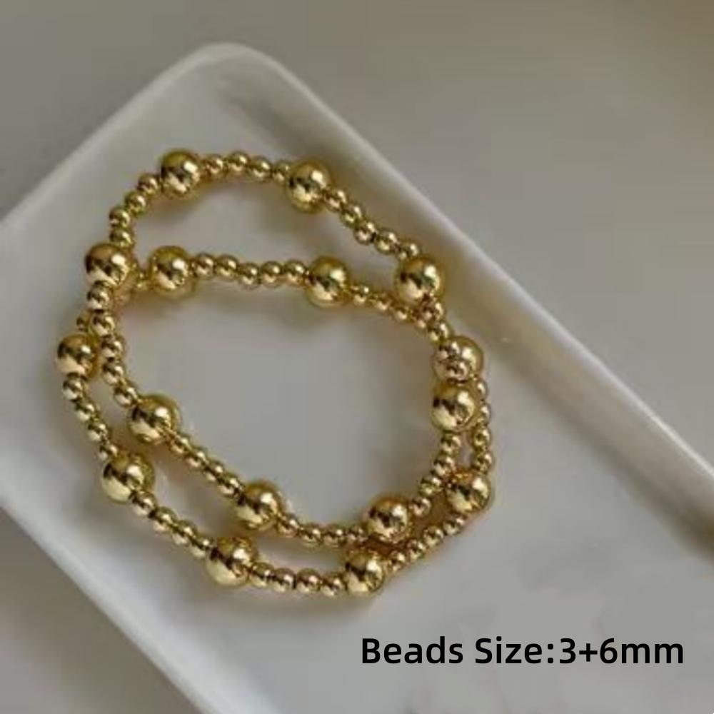 Vlen Stackable Gold Plated Silver Color Mix Ball Bead Bracelet for Women Classic Statement Jewelry Gift Elastic Beaded Bracelet