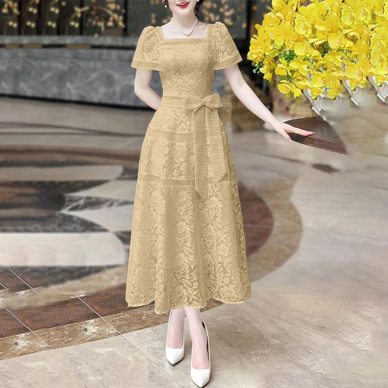 

ZANZEA Женское повседневное летнее платье с короткими рукавами и кружевом, элегантное, с квадратным вырезом