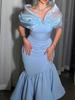 Elegant Evening Long Dresses for Women Cold Shoulder Organza Patchwork High Waist Package Hip Fishtail Ruffles Cocktail Outfits