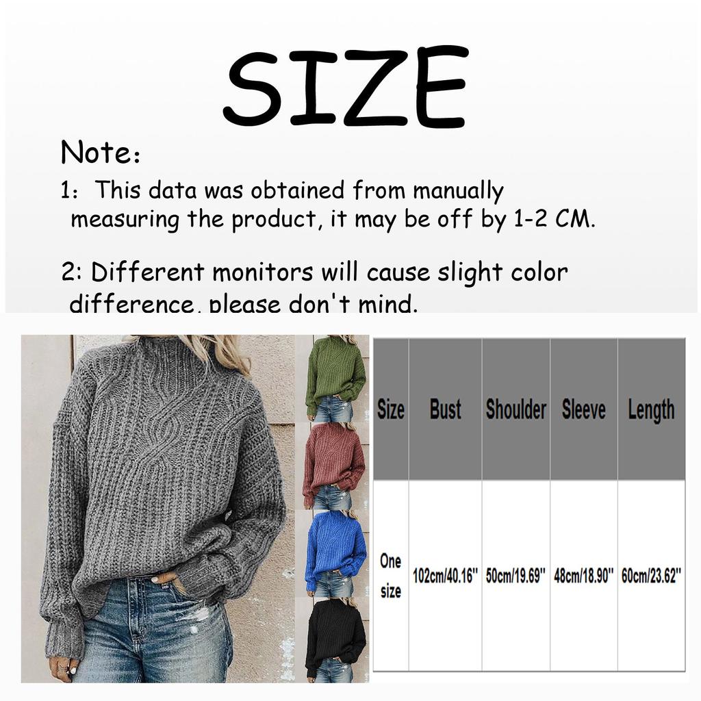 Women's Solid Color Casual Loose Round Neck High Neck Pullover  Knit Sweater