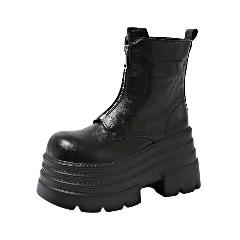 Fashion 10CM New 2024 Women's Ankle Boots Autumn Winter Warm Punk Fur Shoes Chunky High Platform Casual Leather Short Boots Bota Mujer