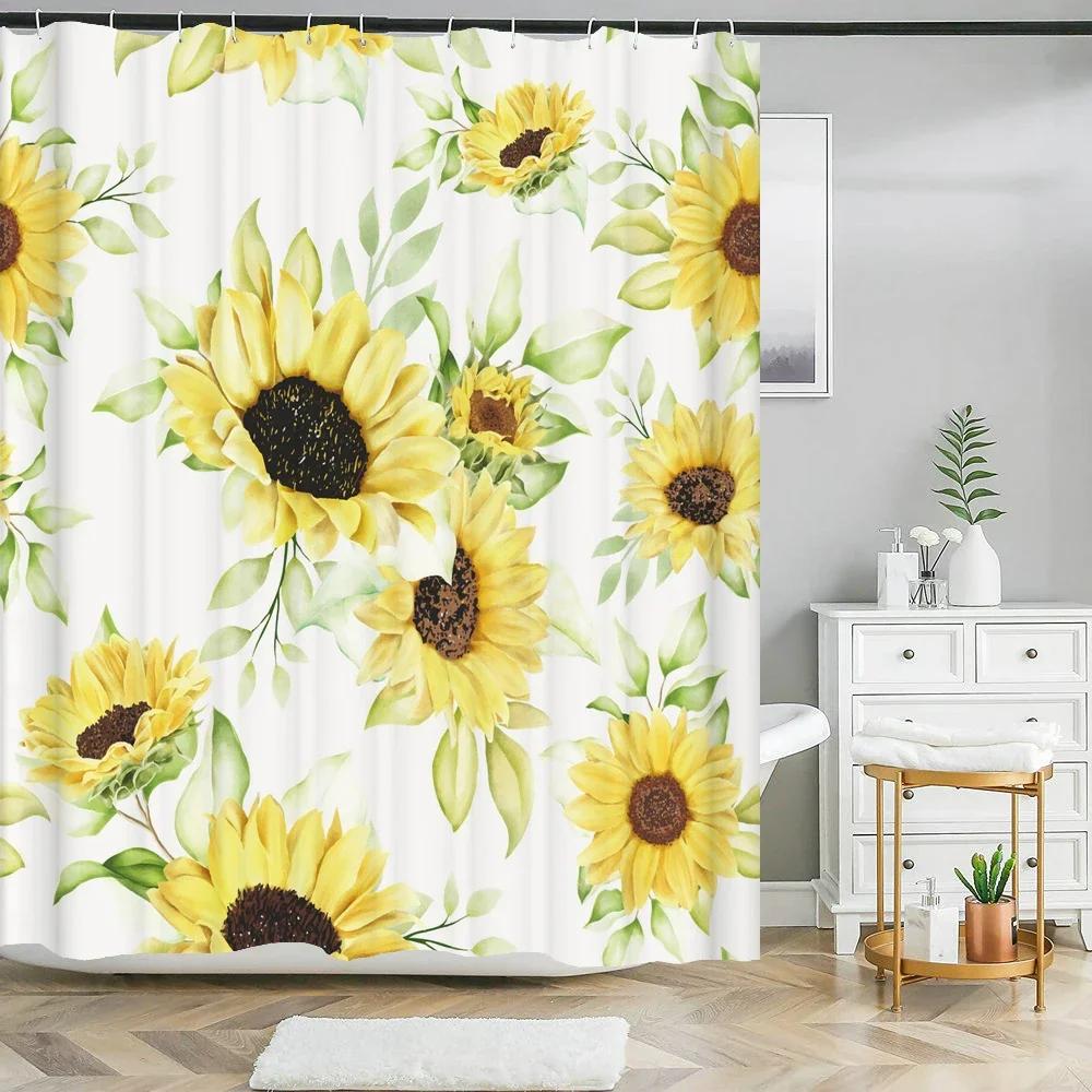 

Nordic Flower Leaves Printed Fabric Shower Curtain Waterproof Polyester Bath Curtain Floral Leaf Curtains For Bathroom Decor W60H190(CM)-1 Pcs