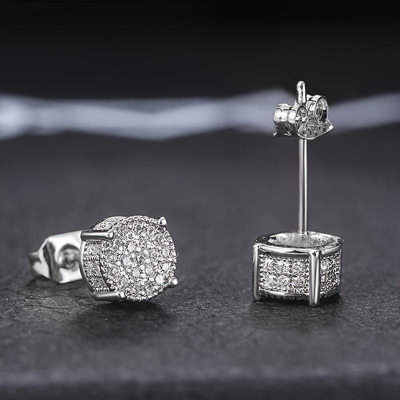 Classic Round Cubic Zirconia Stud Earrings for Men & Women, Shiny Design