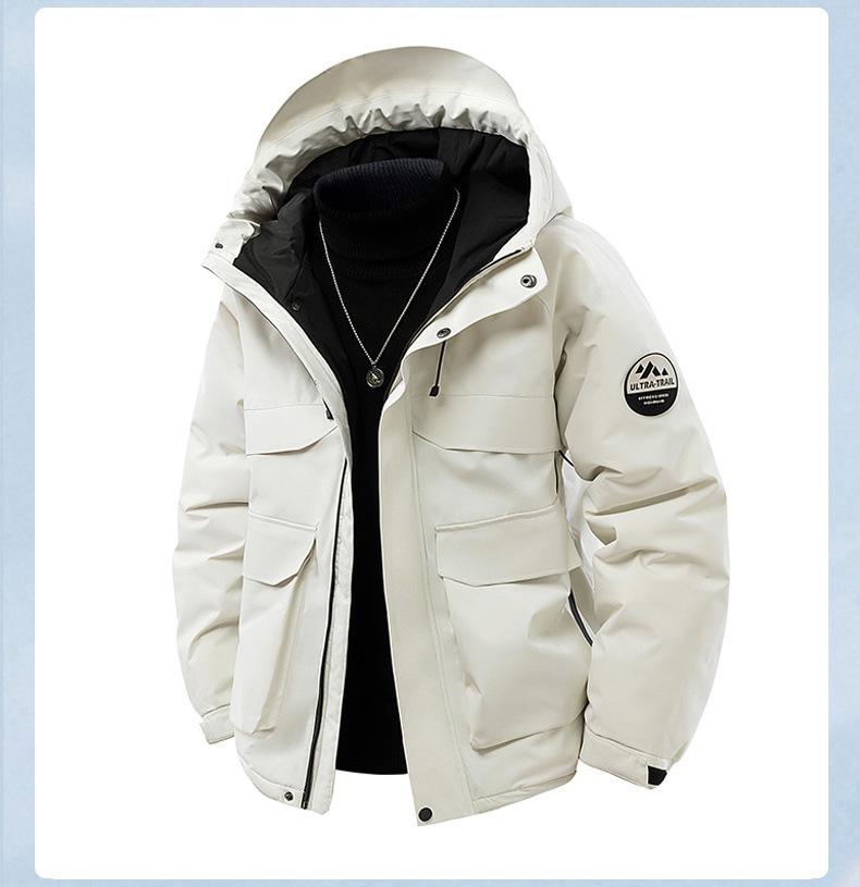 Męska wysokiej jakości krótka kurtka puchowa z kapturem - Niestandardowa modna marka, pogrubiona i luźny krój