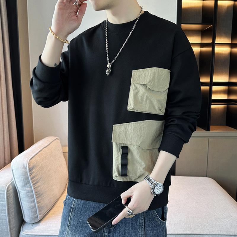 Crew-neck Fashion Hoodie Loose Pullover Long-sleeved T-shirt Pocket Design Men's Undercoat Clothes