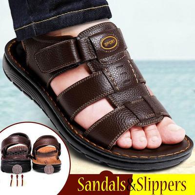 Sandale din piele antiderapante pentru bărbați, la modă de vară, papuci de plajă casual, confortabili, șlapi pentru bărbați, pantofi de plajă din piele naturală